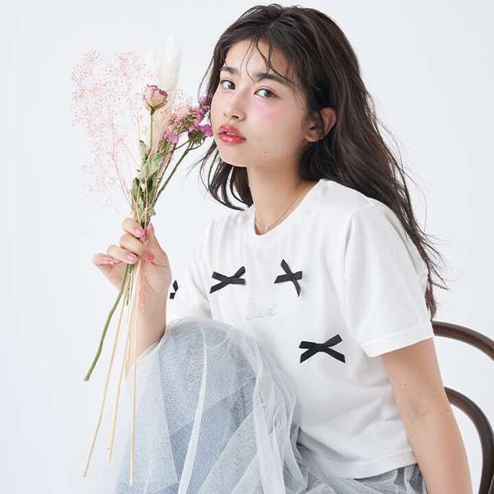 Ribbon Half T-Shirt,Top gray, medium image number 13