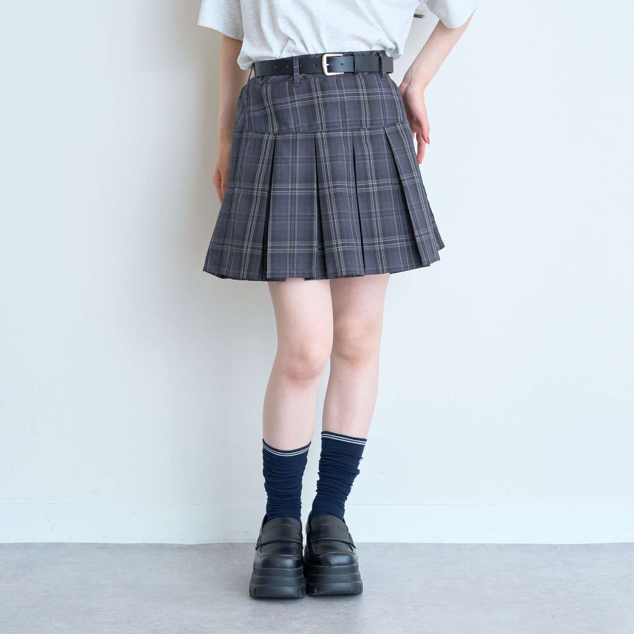 [Easy Care] Check Pleated Skirt with Belt,Pink, large image number 10