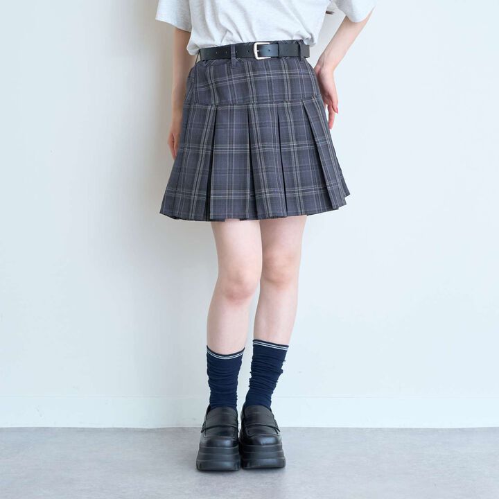 [Easy Care] Check Pleated Skirt with Belt,Pink, medium image number 10