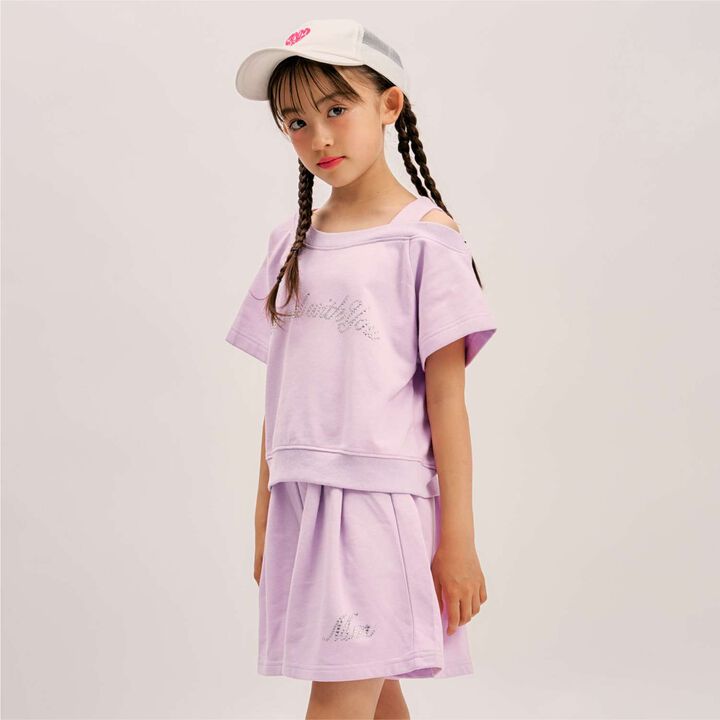 Rhinestone Logo One-Shoulder T-Shirt Outfit Set,Lavender, medium image number 5