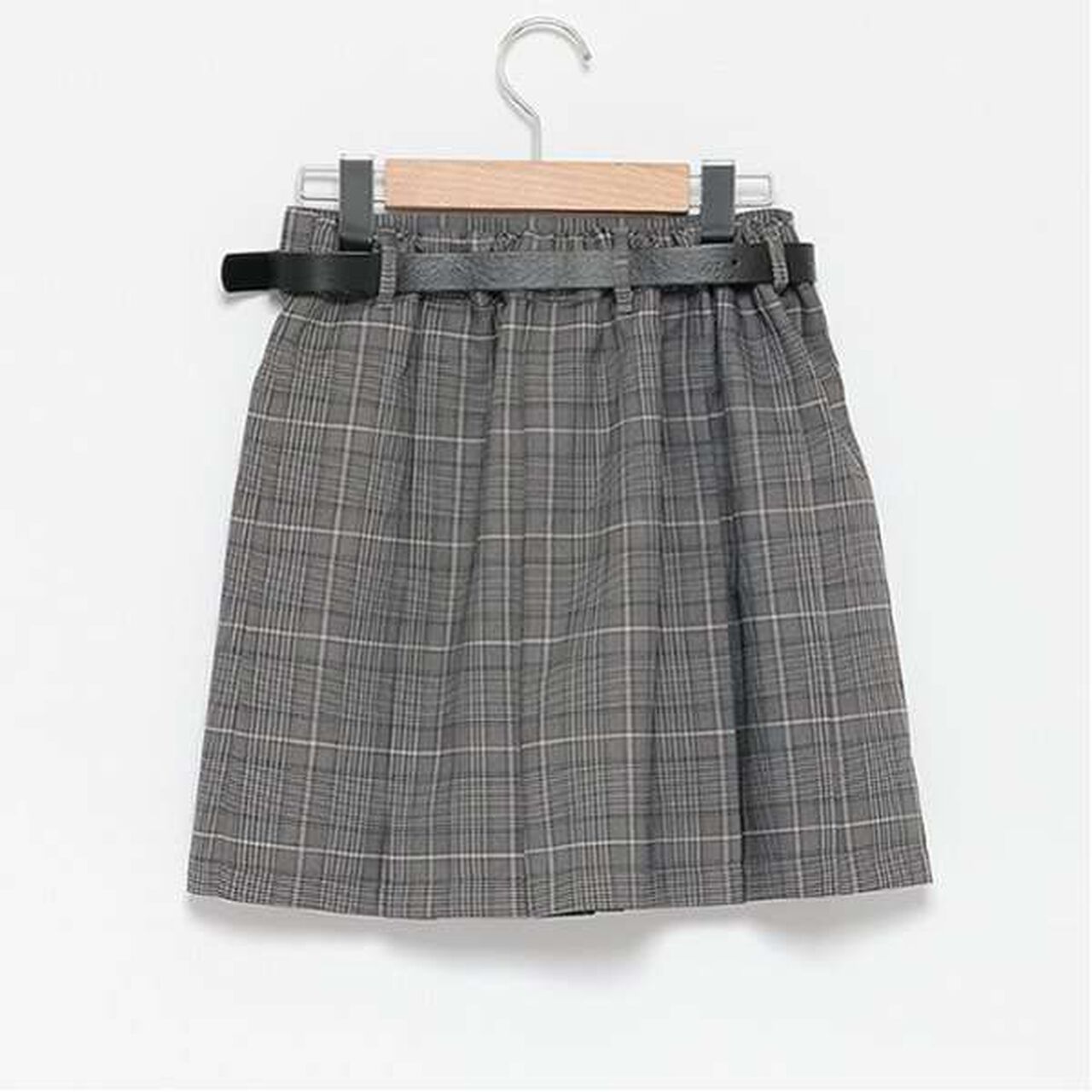 Belted Check Pleated Skirt-Pants,Brown, large image number 14