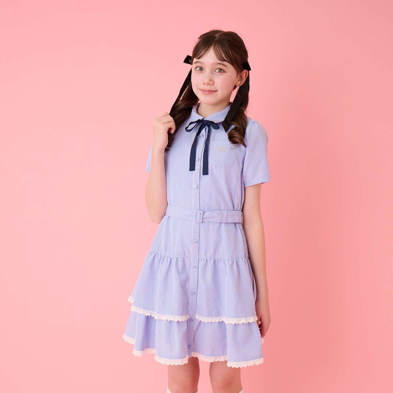 Tiered Shirt Mini One-Piece Dress,Blue, large image number 13