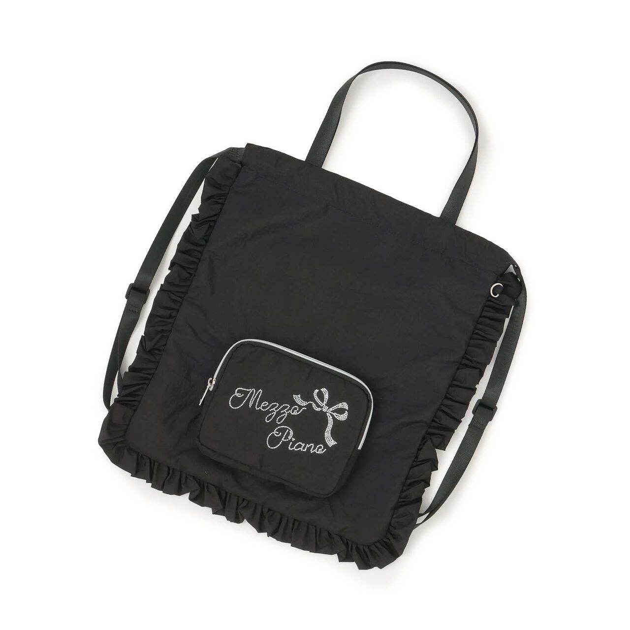 A4-Compatible Water-Repellent Sparkling Logo Knapsack,Black, large image number 0