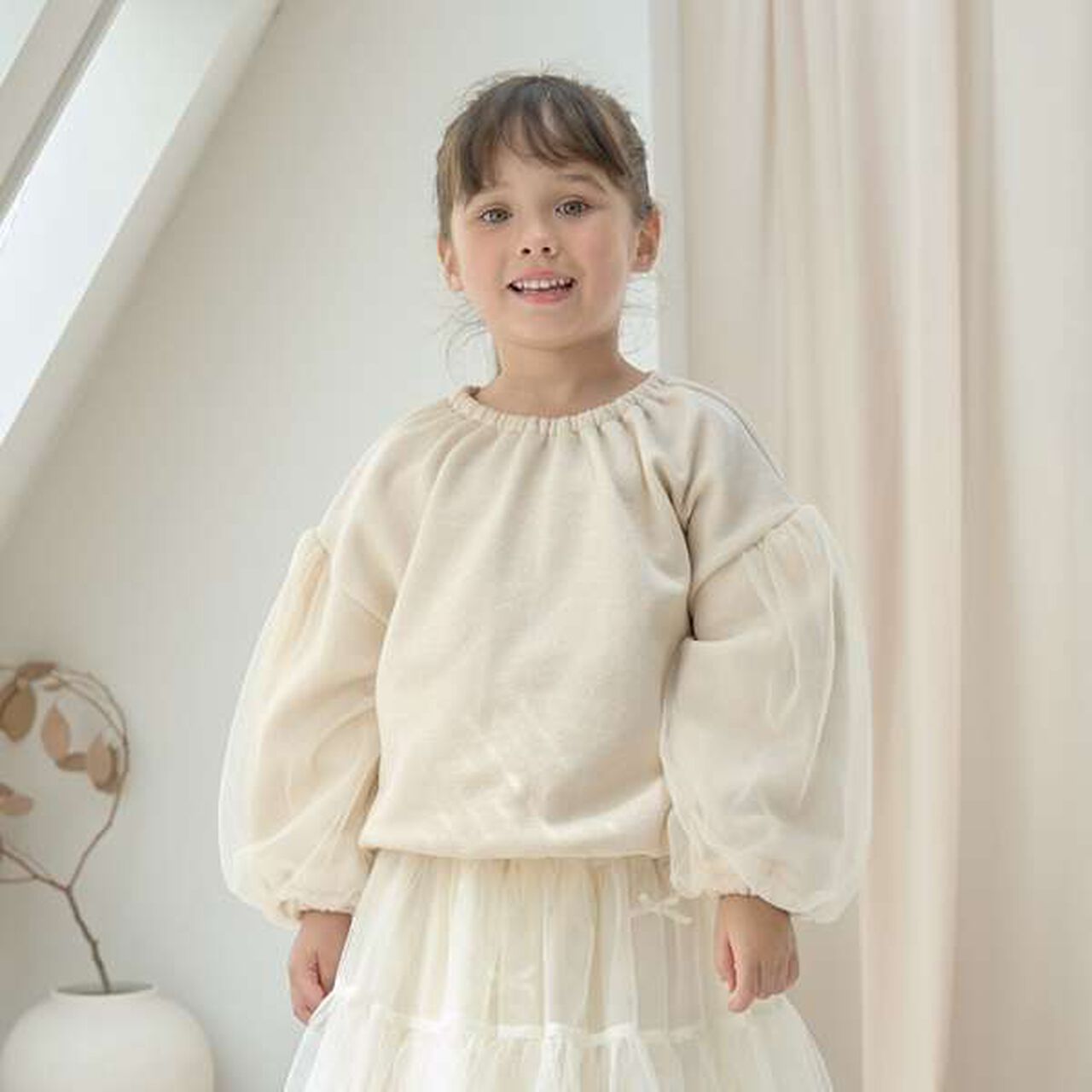 Wool Lined Tulle Sleeve Pullover,Top gray, large image number 20