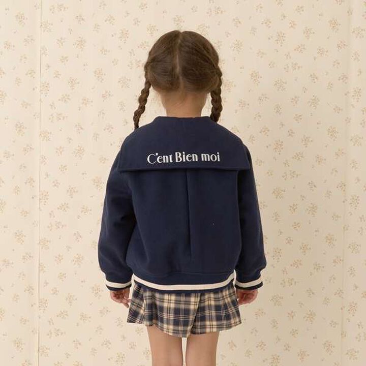 Sailor Collar Varsity Jacket,Beige, medium image number 9