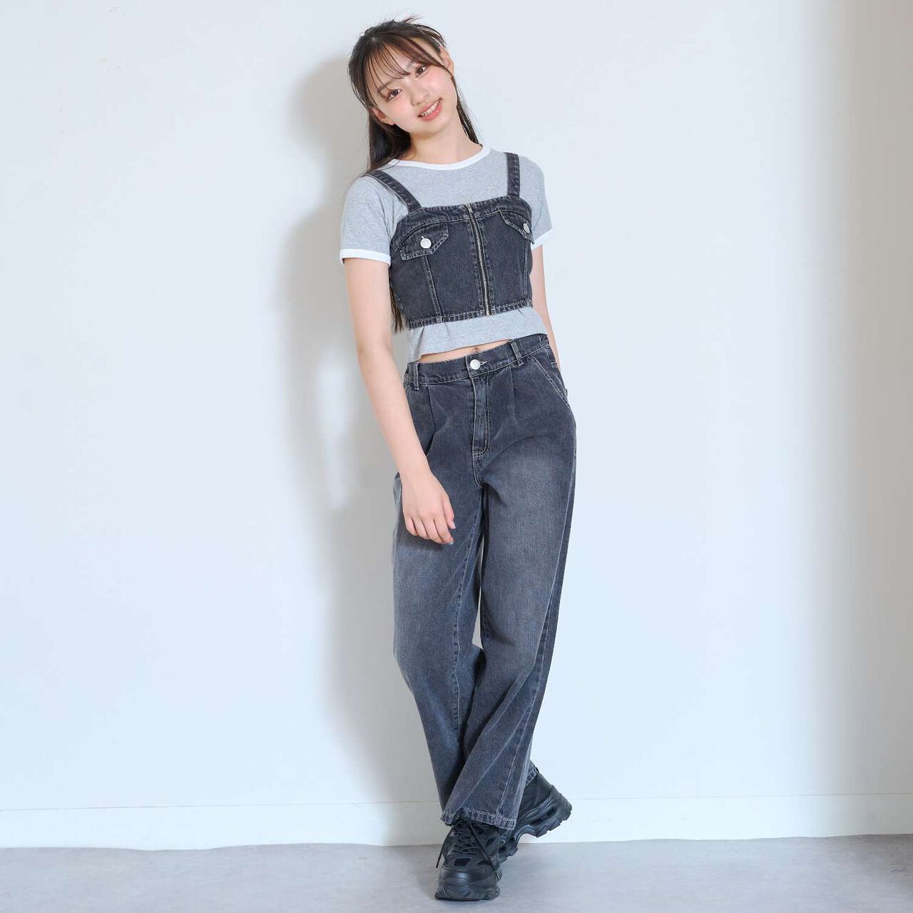 [LTXC] Denim Bustier & Wide Pants Outfit Set,Blue, large image number 5