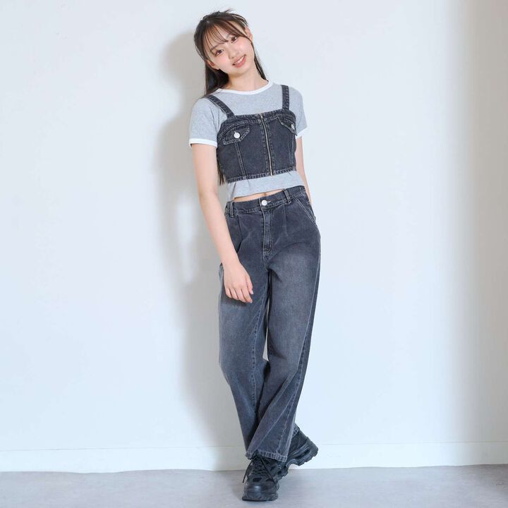 [LTXC] Denim Bustier & Wide Pants Outfit Set,Blue, medium image number 5