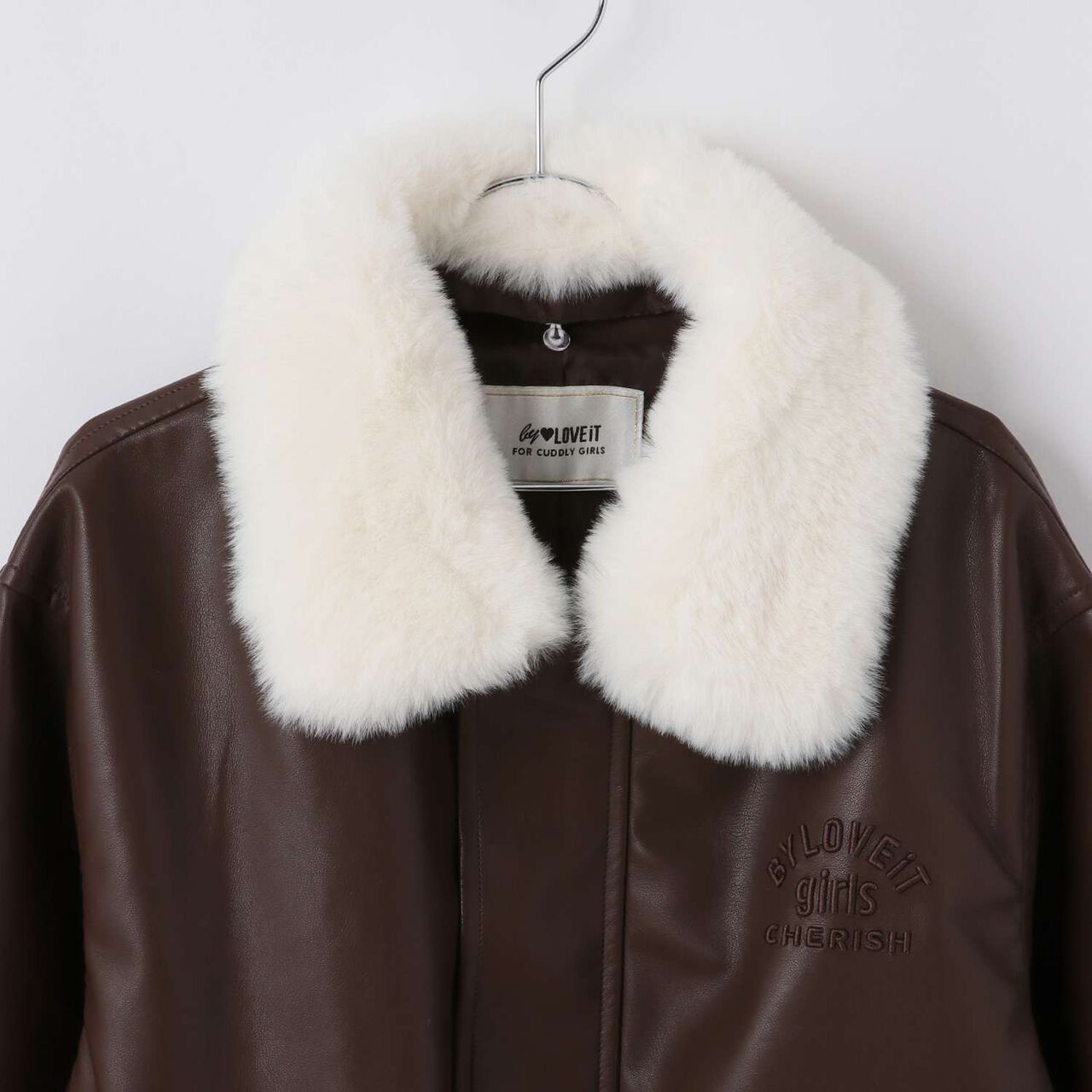 Faux Leather Jacket with Fur Collar,Black, large image number 9