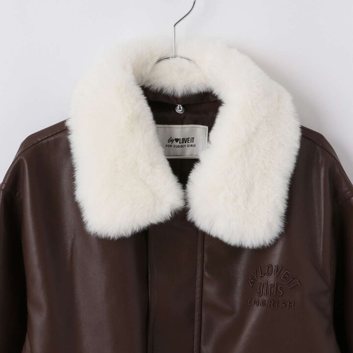 Faux Leather Jacket with Fur Collar,Black, medium image number 9