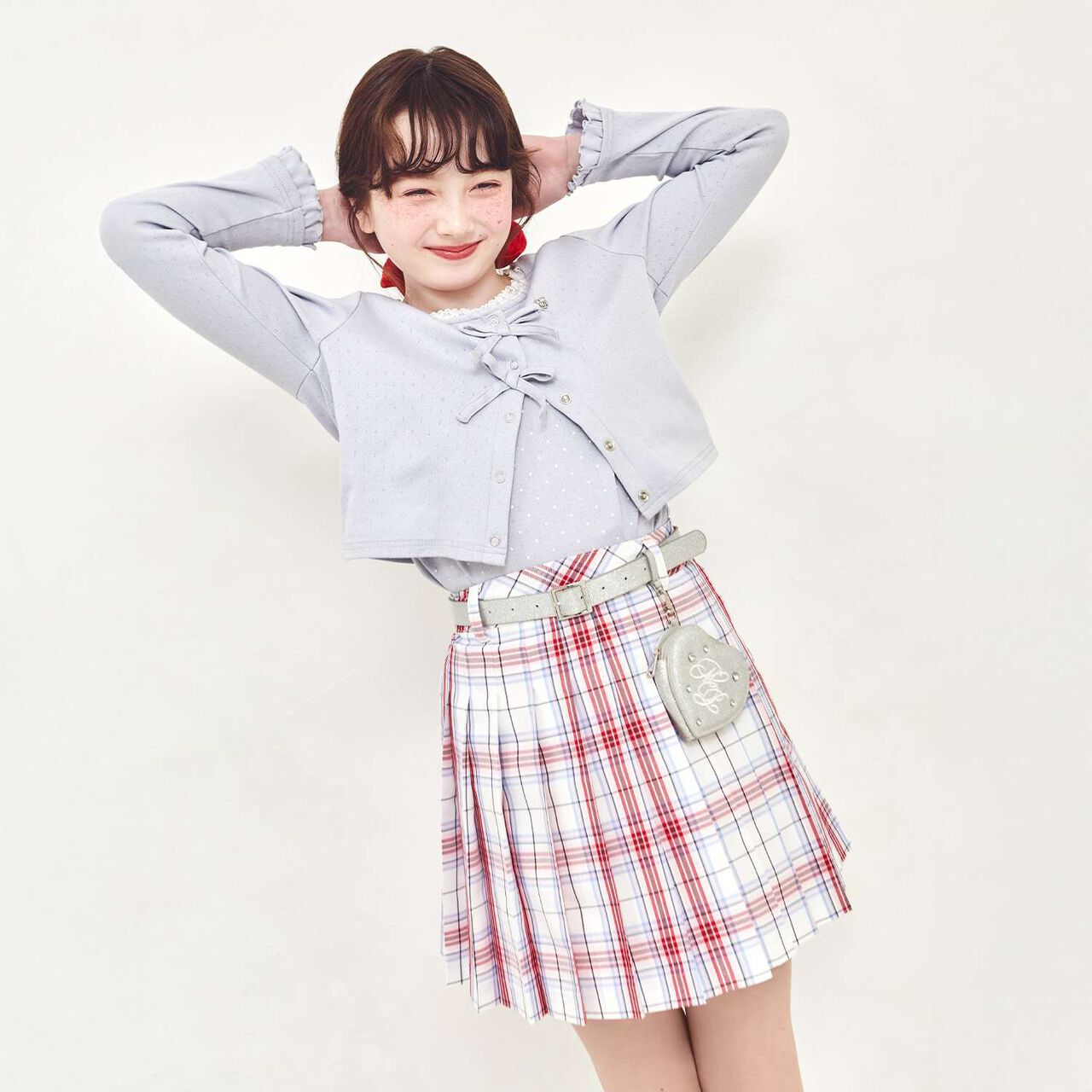 Lame Pleated Skirt with Belt,Sax blue, large image number 26