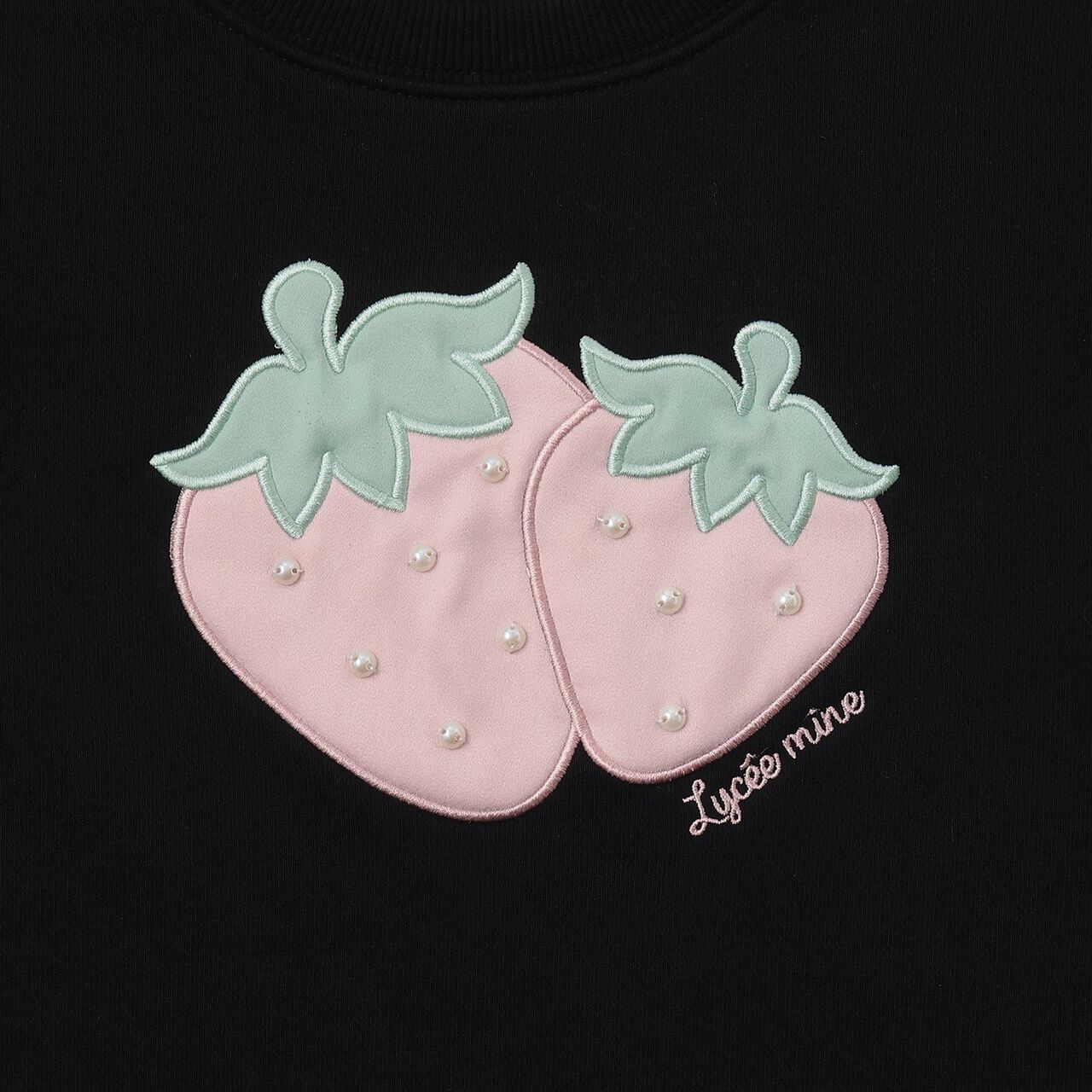 Quick-Dry Fleece Strawberry Appliqu&eacute; Sweatshirt,Black, large image number 10