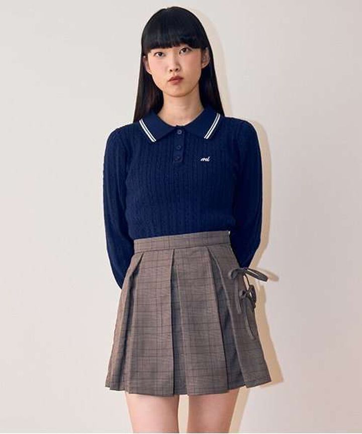 Ribbon Pleated Skirt,Gray, medium image number 16