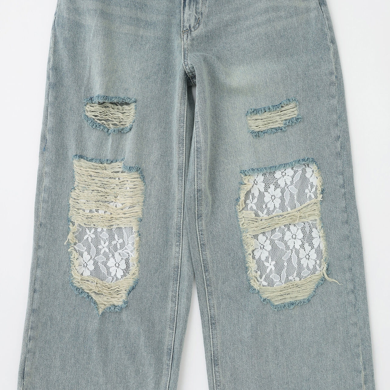 [LTXC] Lace Distressed Denim Wide Pants,Blue, large image number 15
