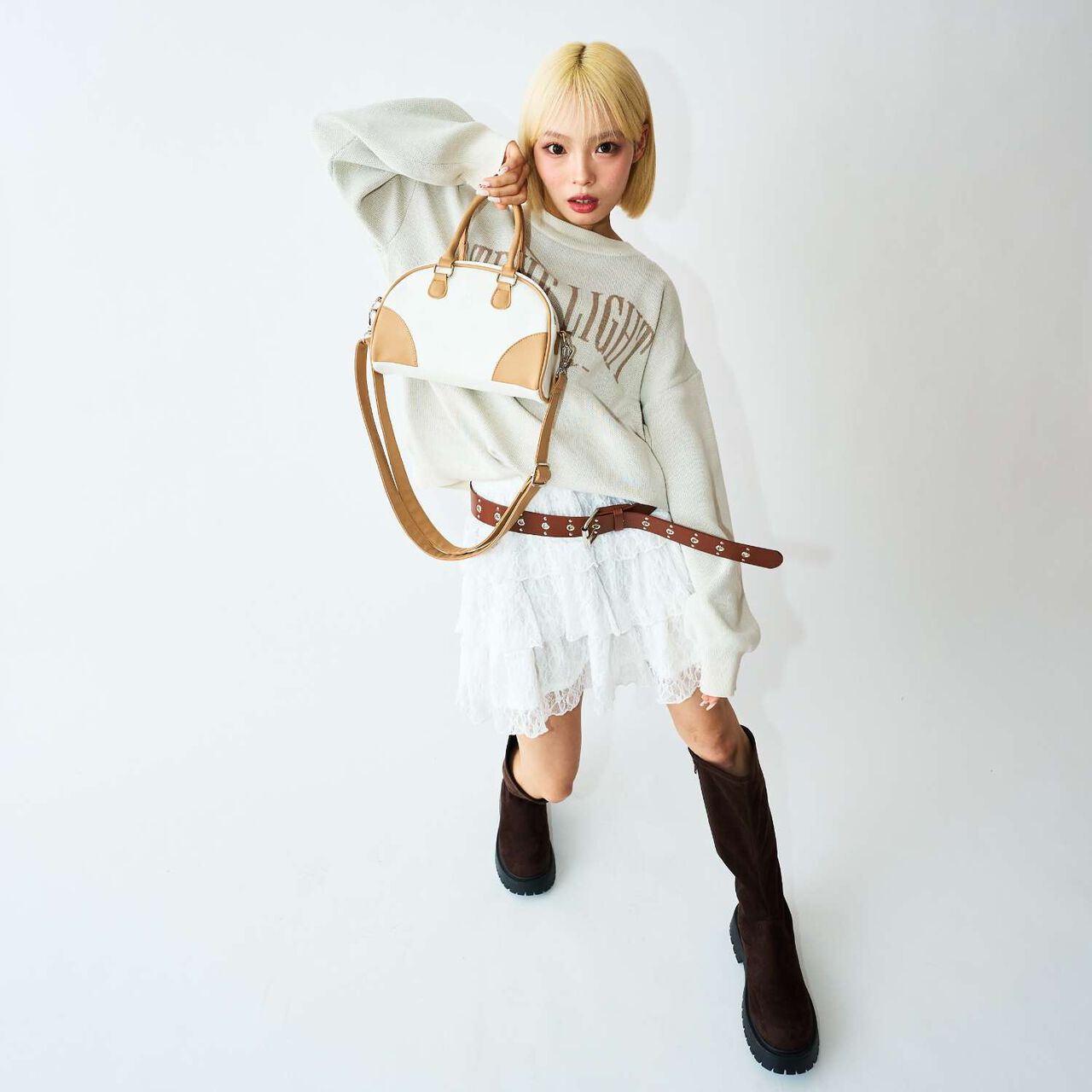 [LTXC] Embossed Mini Handle Boston Bag,Ivory, large image number 2