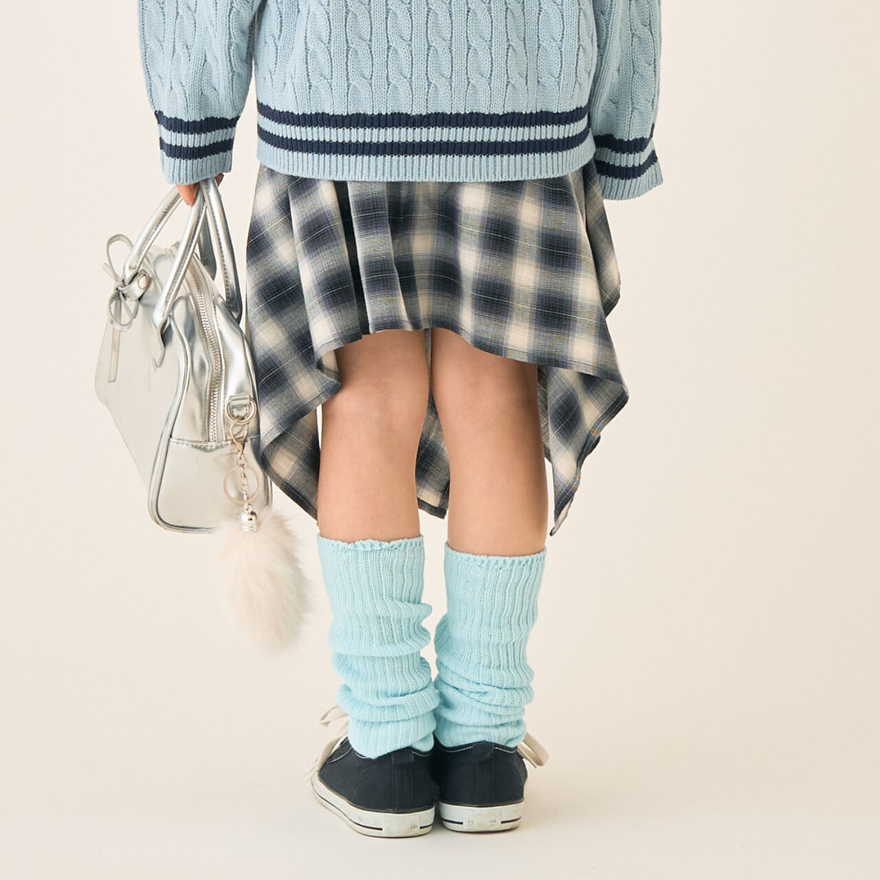 Checkered Asymmetrical Skirt,Black, large image number 3