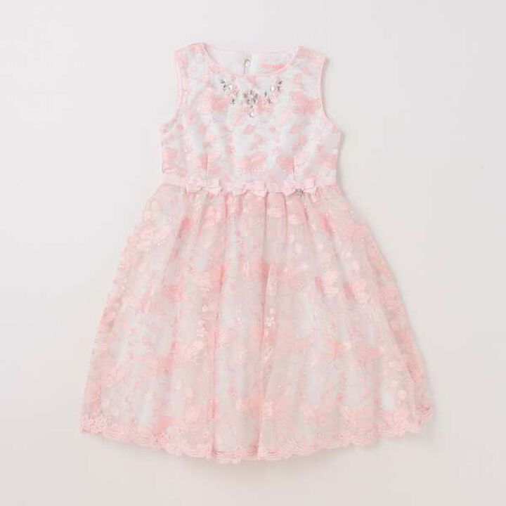 Floral Embroidery Lace One-Piece Dress,Light pink, medium image number 0