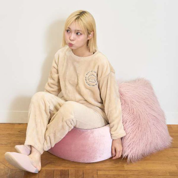 Warm Animal Circle Embroidered Loungewear & Pajama Pants Set,Beige, medium image number 1