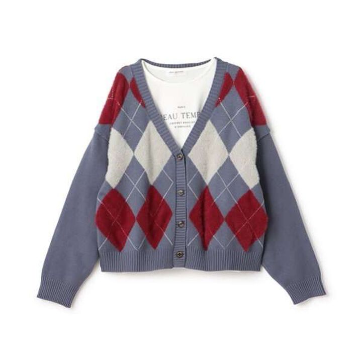 Argyle Shaggy Cardigan T-Shirt Set,Gray, medium image number 10