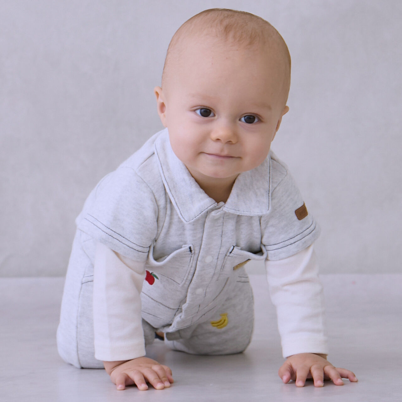 All-Over Embroidered Collared Coverall,Smoke white, large image number 1