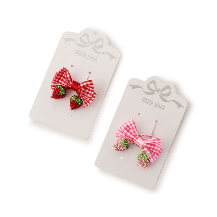 Strawberry Ribbon Hair Ponytail Holder,Light pink, medium image number 4