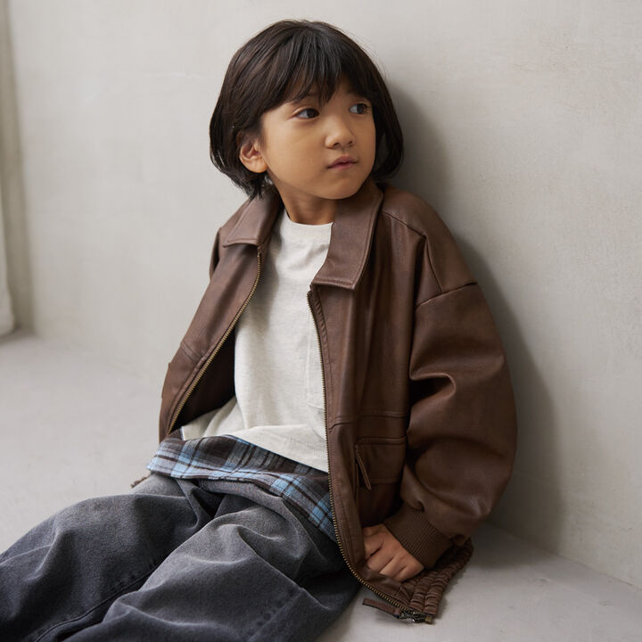 Synthetic Leather Bomber Jacket,, medium