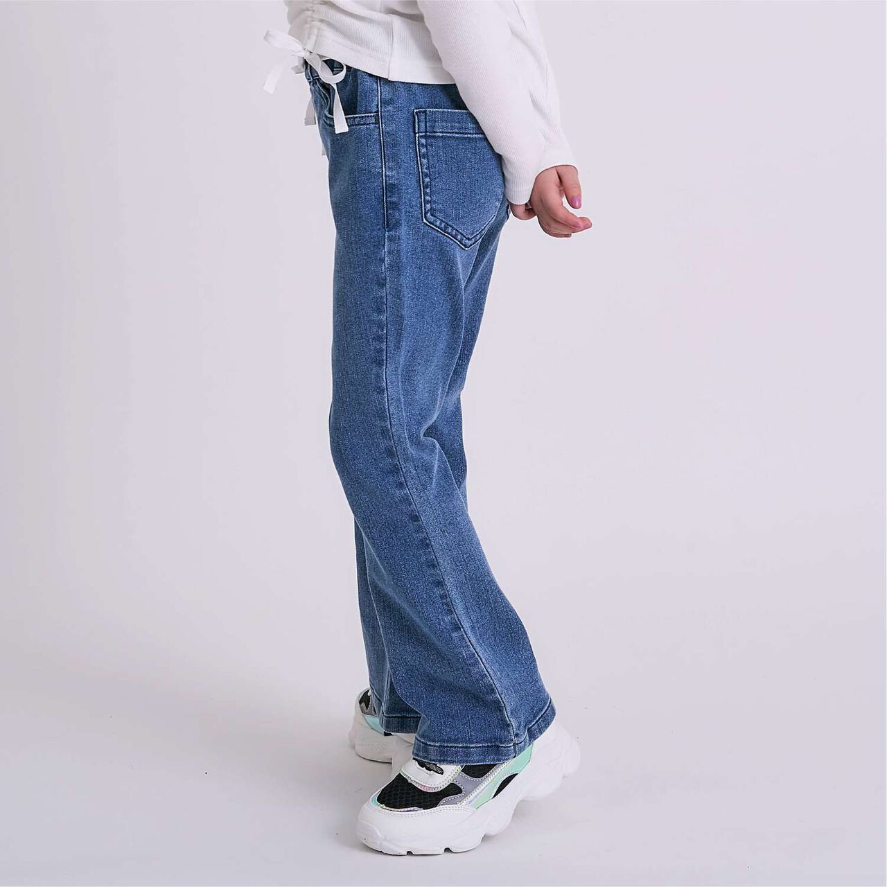 Stretch Denim Flared Pants,Blue, large image number 4