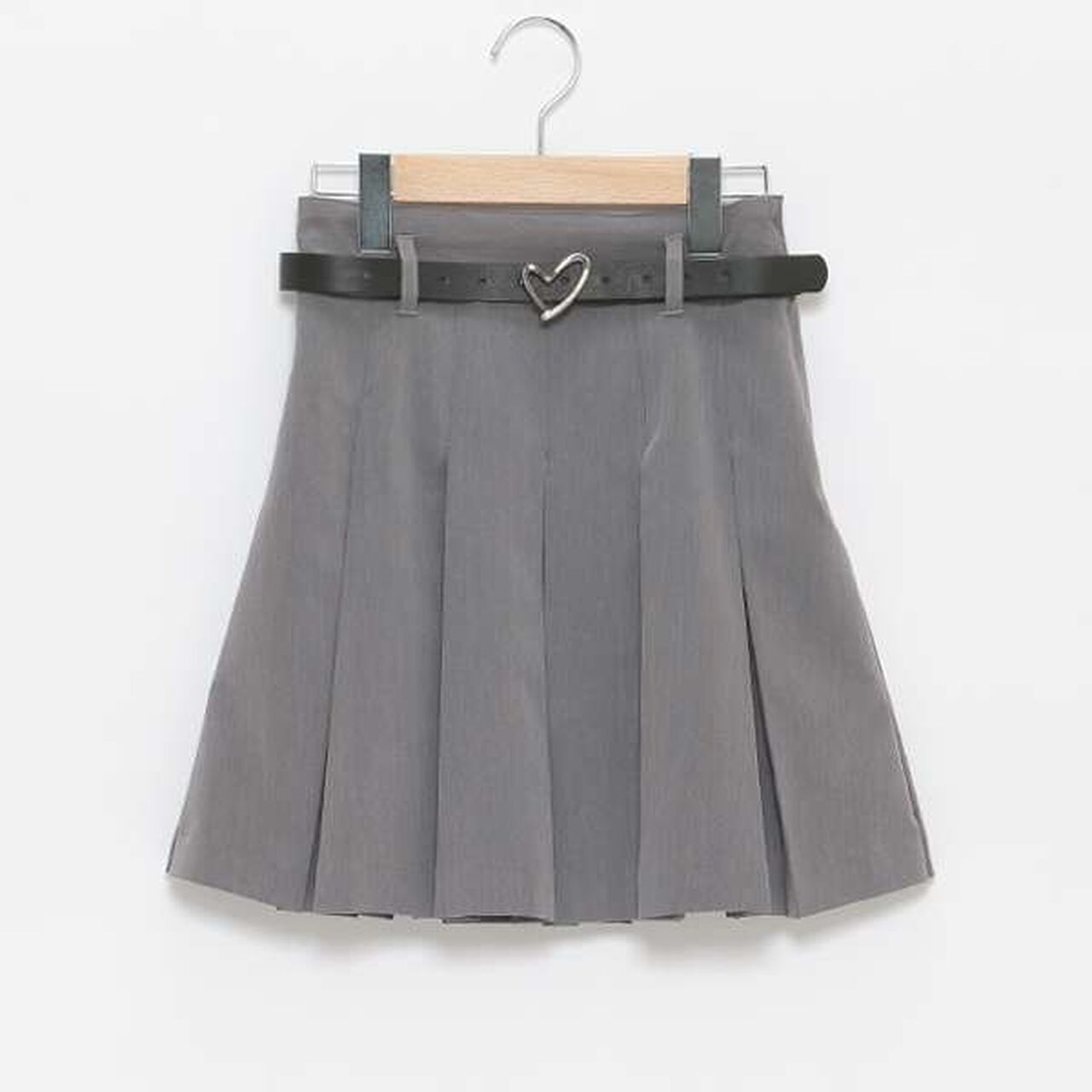 Pleated Skirt with Heart Buckle Belt (with Spats),Beige, large image number 12