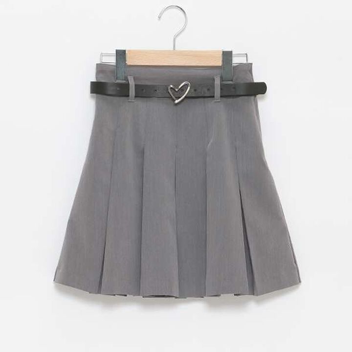 Pleated Skirt with Heart Buckle Belt (with Spats),Beige, medium image number 12