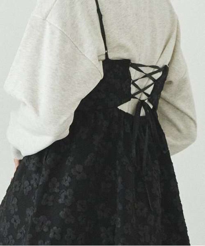 Flower Jacquard Camisole One-Piece Dress,Black, medium image number 17