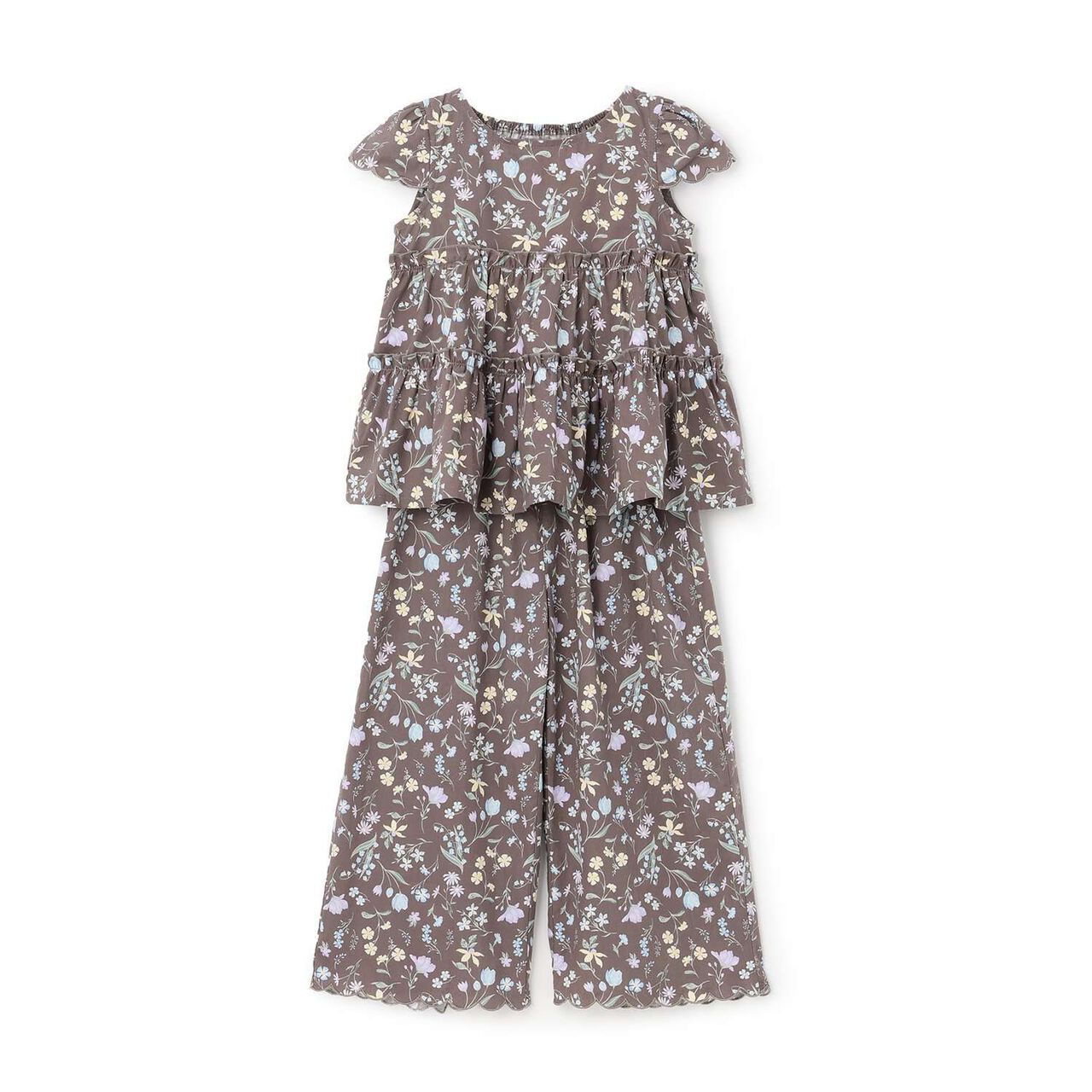 Assorted All-Over Pattern Tiered Blouse & Scallop Trim Pants Set,Emerald green, large image number 3