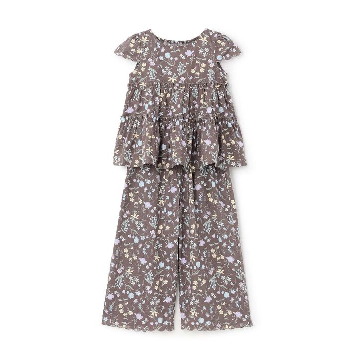 Assorted All-Over Pattern Tiered Blouse & Scallop Trim Pants Set,Emerald green, medium image number 3