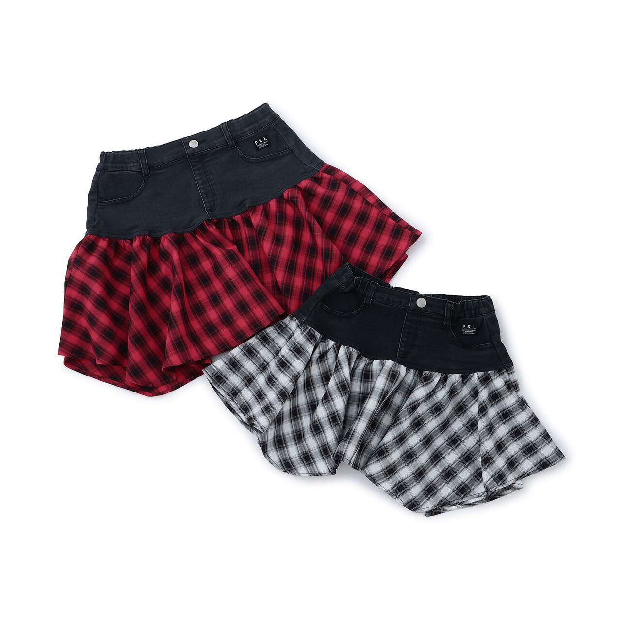 [Quick-Dry Absorbent Inner Shorts] Hem Checkered Panel Asymmetric Skirt,Red, large image number 8