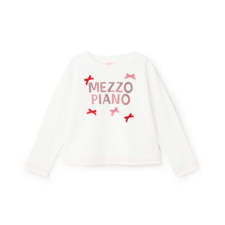 Rhinestone Logo Long-Sleeve T-Shirt,Off white, medium image number 0