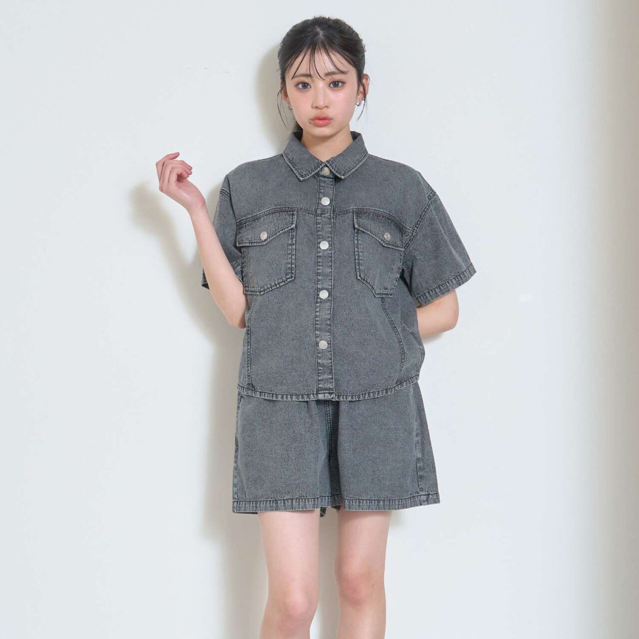[LTXC/Cool Touch] Denim Shirt Outfit Set,Gray, large image number 0