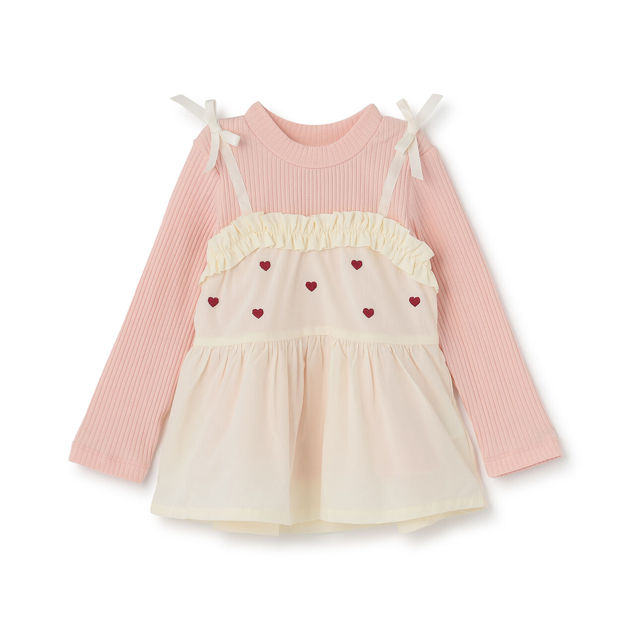 Heart Embroidered Frill Bustier Docking T-Shirt,Lavender, large image number 12