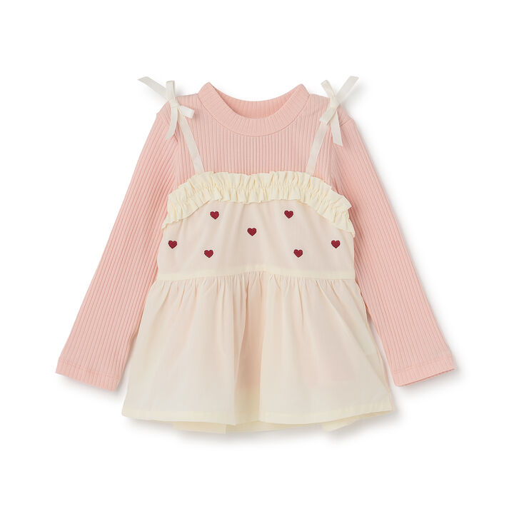 Heart Embroidered Frill Bustier Docking T-Shirt,Lavender, medium image number 12