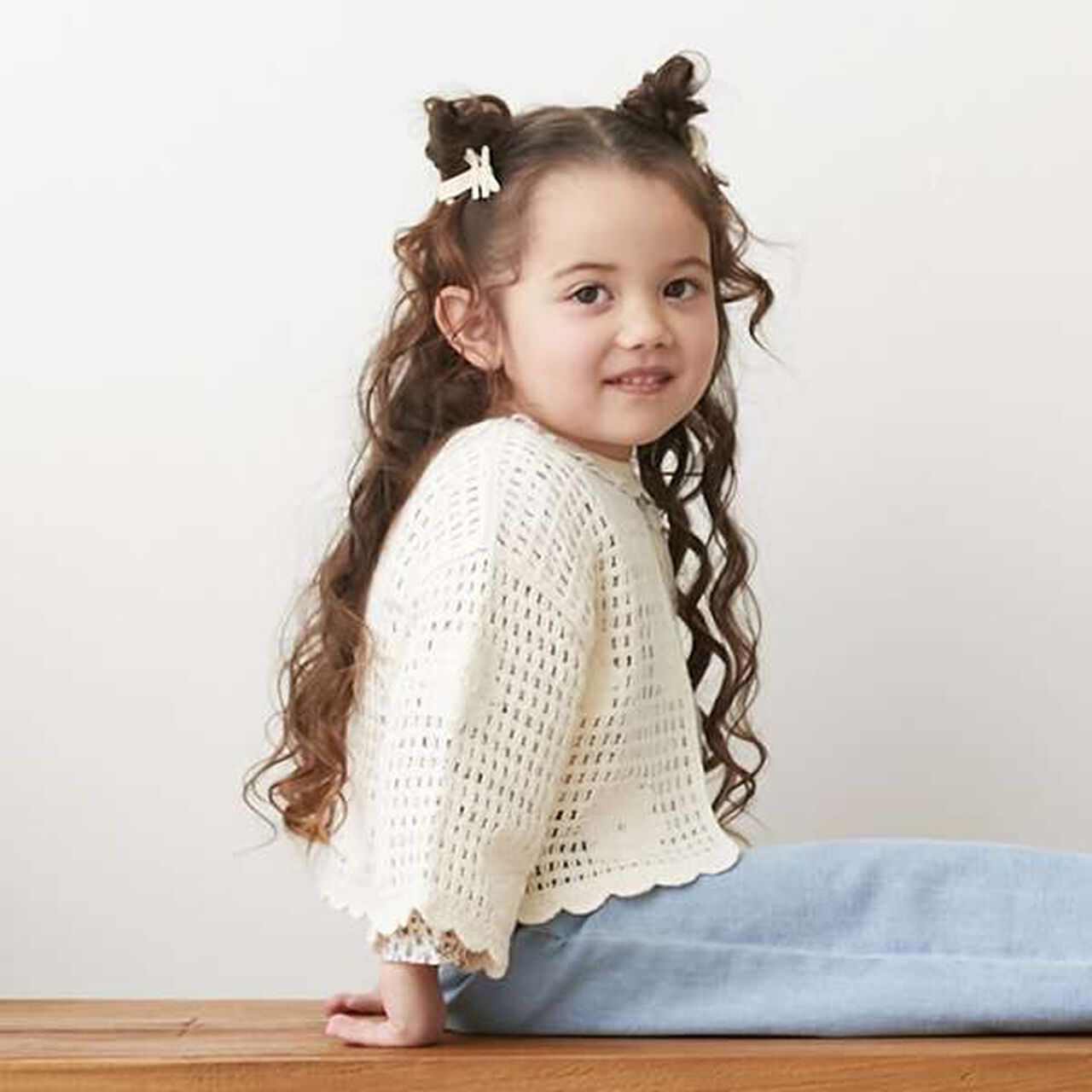 [Link] Flower Motif Black Crochet Cardigan,Ivory, large image number 3