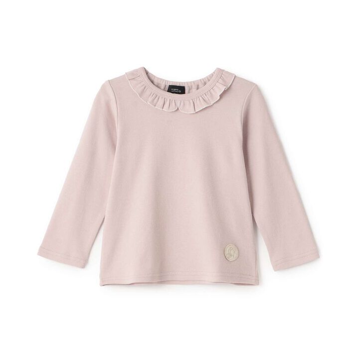 Organic Frilled Collar Long-Sleeve T-Shirt,Blue green, medium image number 7