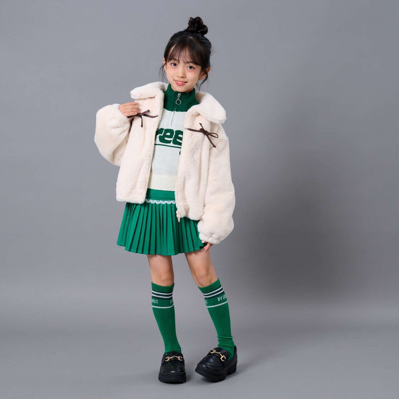 Ribbon Fur Bomber Jacket,Beige, large image number 2