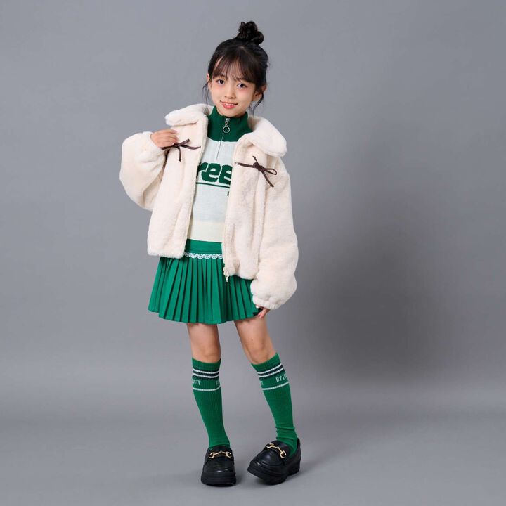 Ribbon Fur Bomber Jacket,Beige, medium image number 2