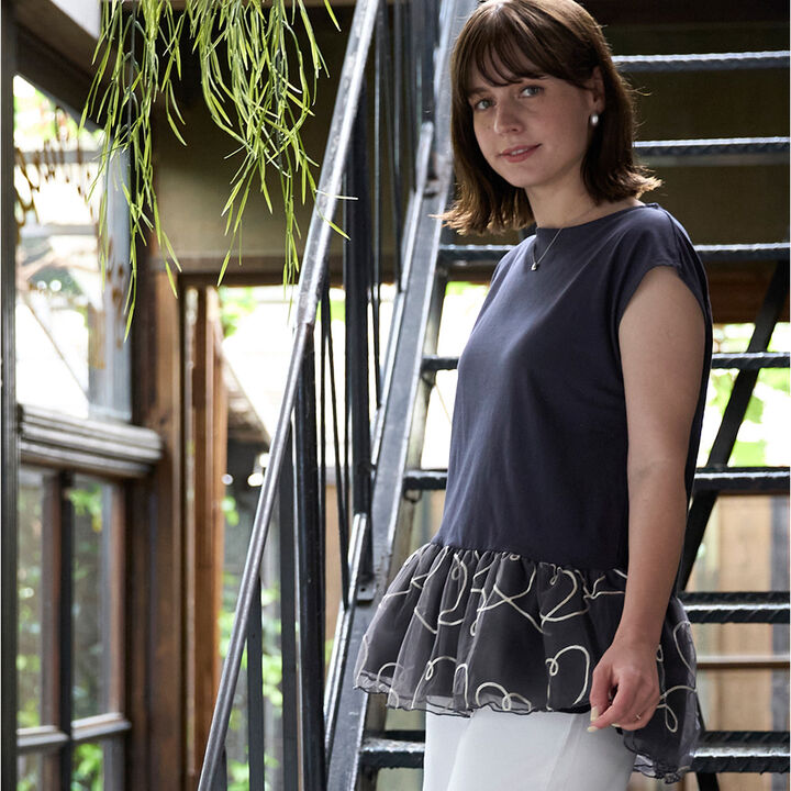 [Link] Chain Embroidery Tulle Tunic,Black, medium image number 2