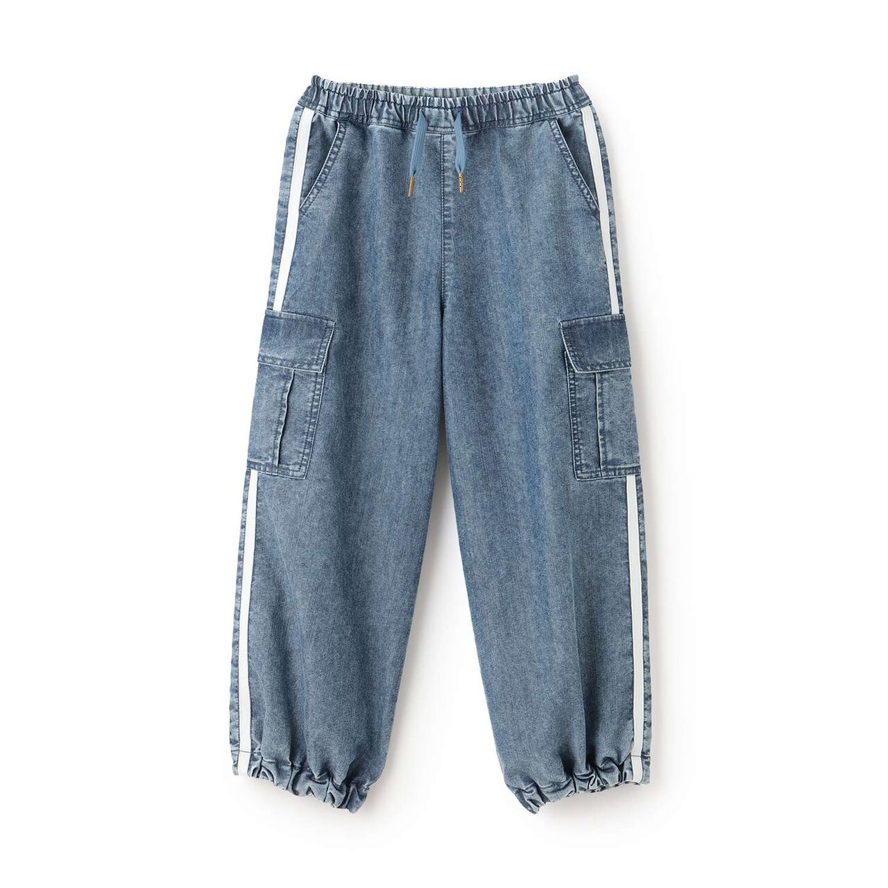 [Elastic Hem] Striped Denim Cargo Pants,Black, large image number 10