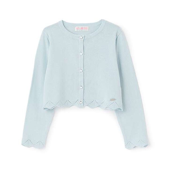 Lace Scallop Knit Bolero,Sax blue, medium image number 0