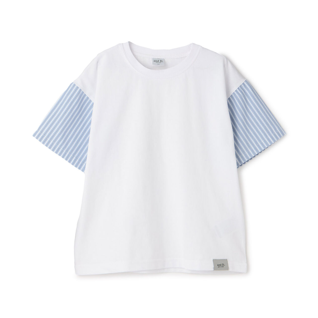 Wide Silhouette Short-Sleeve T-Shirt with Contrasting Sleeves,White, large image number 0