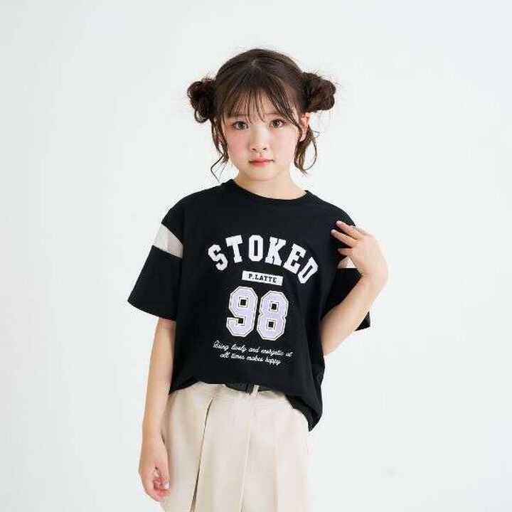 Tulle Sleeve Color Block Numbered Short Sleeve T-Shirt,Emerald green, medium image number 20