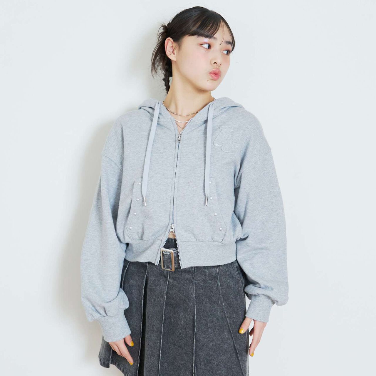 [LTXC/100% Cotton/Set Available] Studded Zip Parka,Black, large image number 3