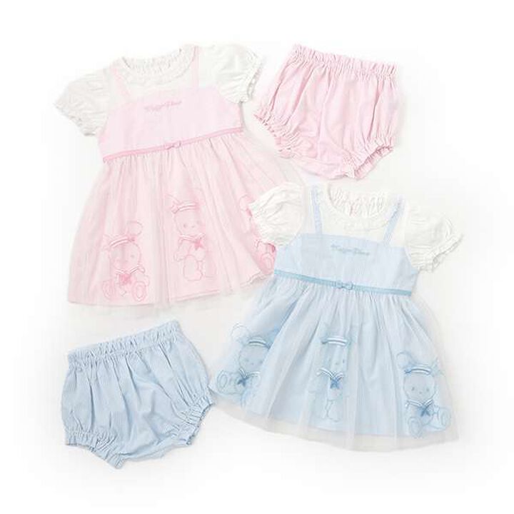 Rabbit Embroidery Docking Dress & Bloomers Set,Light blue, medium image number 11