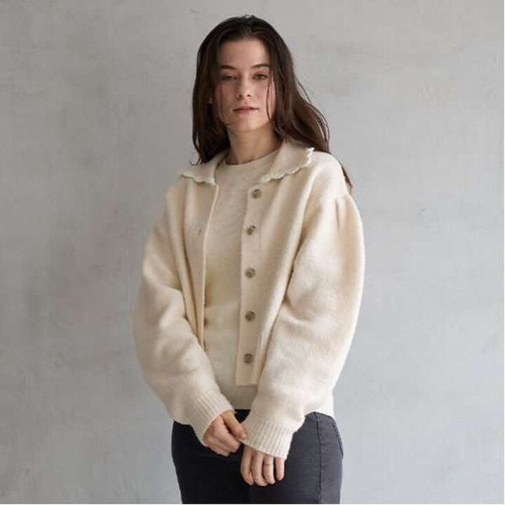 [Link] Collar Knit Cardigan,Charcoal gray, medium image number 15