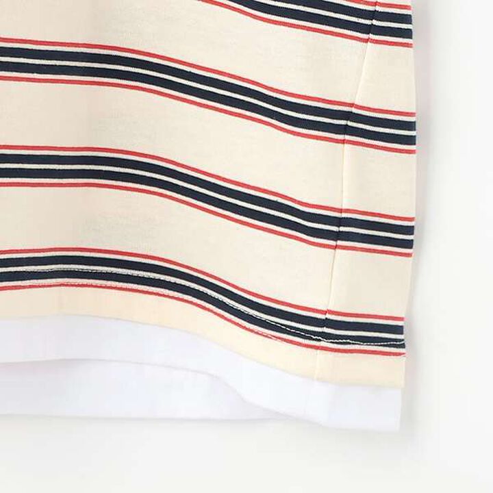 Stripe Pattern One-Point Embroidery Layered Big Short Sleeve T-Shirt,Navy, medium image number 5