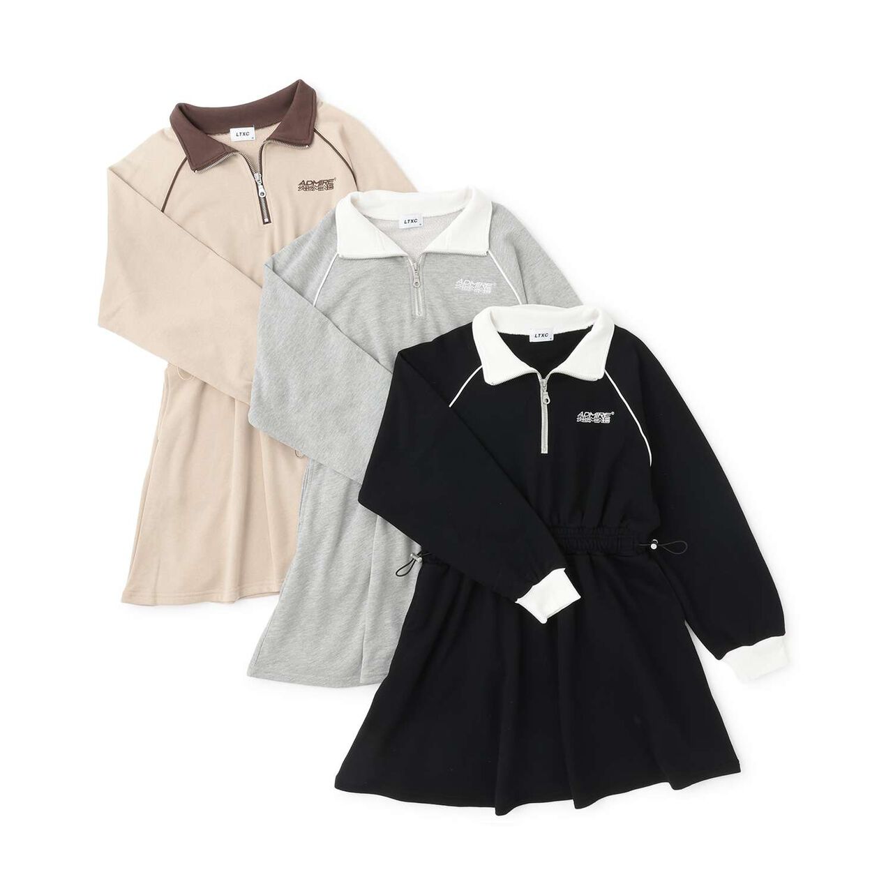 Long-Sleeve Track One-Piece Dress,Black, large image number 8